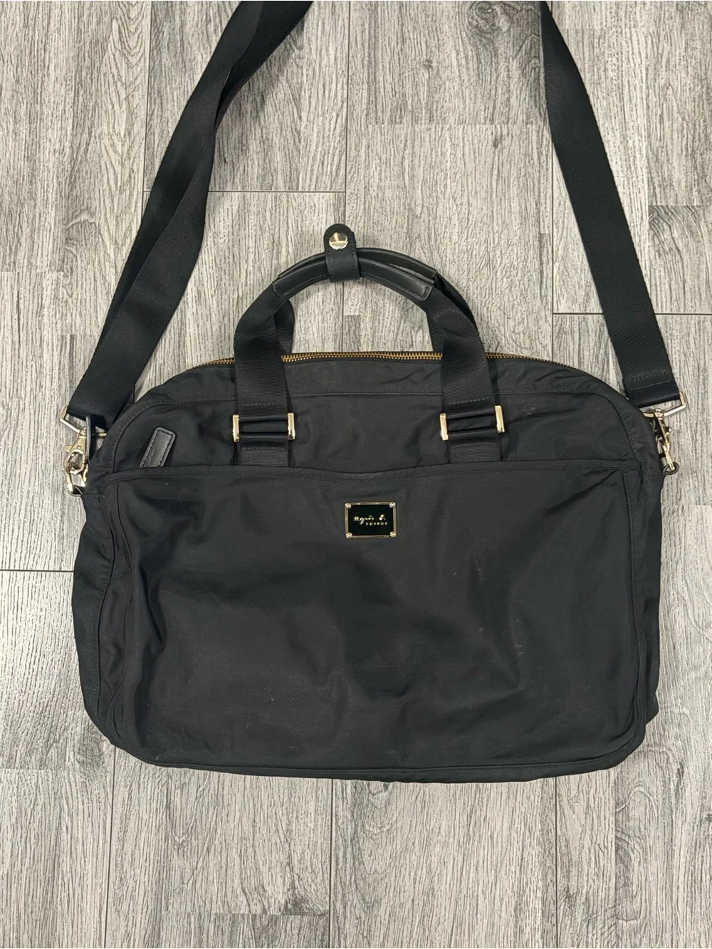 Agnes B. Voyage Black Nylon Laptop Briefcase with Adjustable Strap